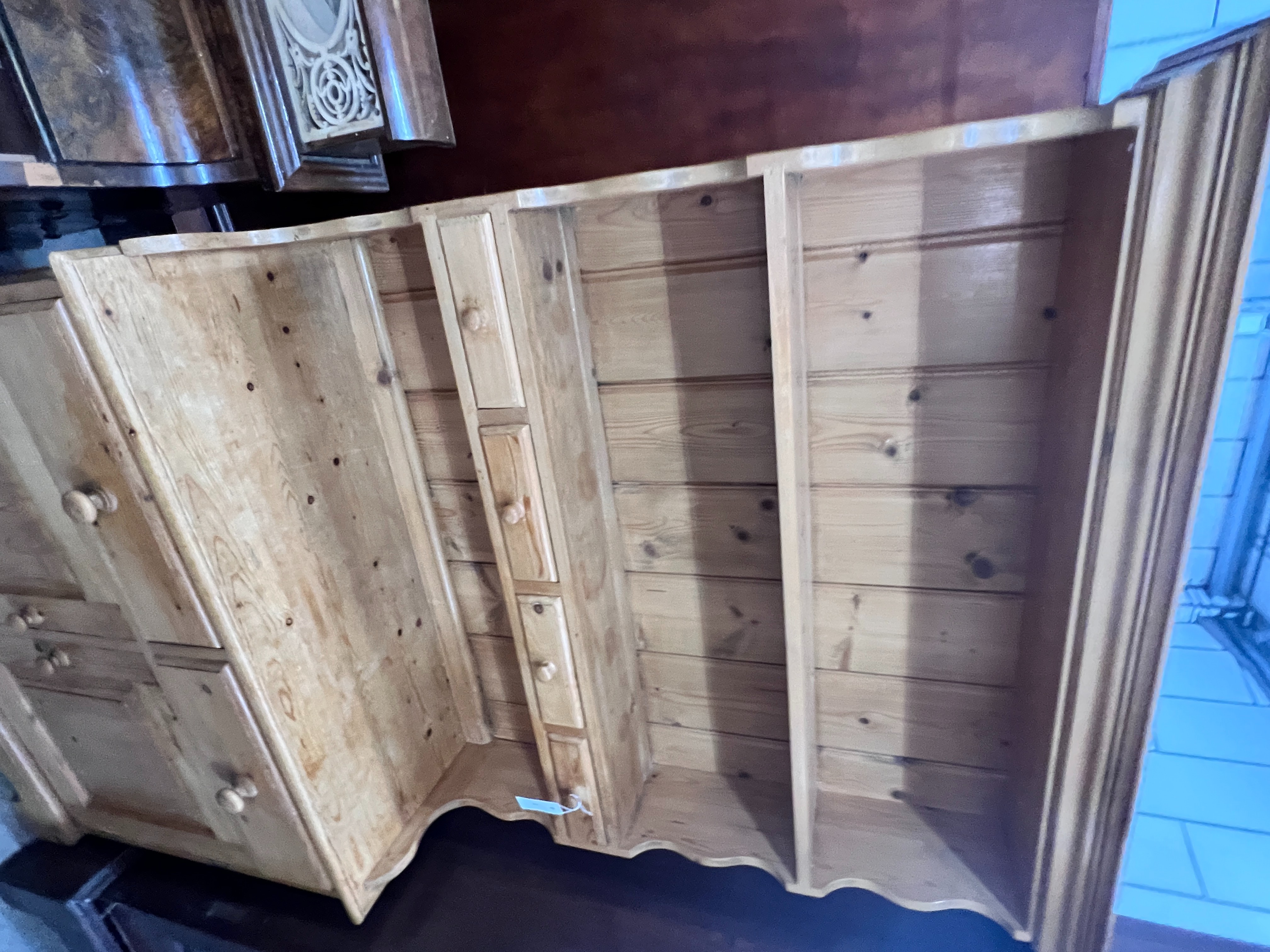 A Victorian style narrow pine dresser, width 104cm, depth 42cm, height 185cm